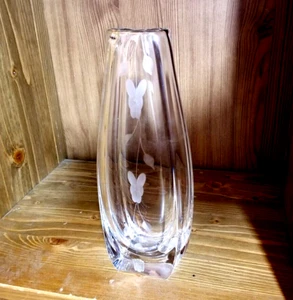 Vaso flauto vetro artistico cristallo fiore inciso Svezia Johans Fors scandinavo 9,5" - Foto 1 di 11