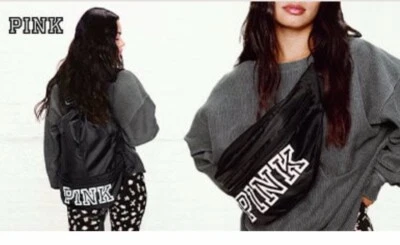 VICTORIA'S SECRET PINK BLACK WHITE LOGO CONVERTIBLE BACKPACK FANNY PACK BELT BAG - Image 1 of 4