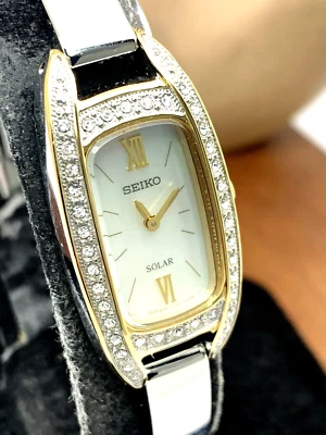 Seiko Women's Watch SUP388 Solar Mother of Pearl Dial Two Tone Stainless Steel - Image 1 of 4