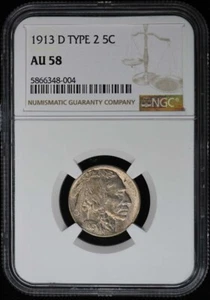 1913-D Buffalo Nickel Type 2 5C NGC AU58 - Picture 1 of 2