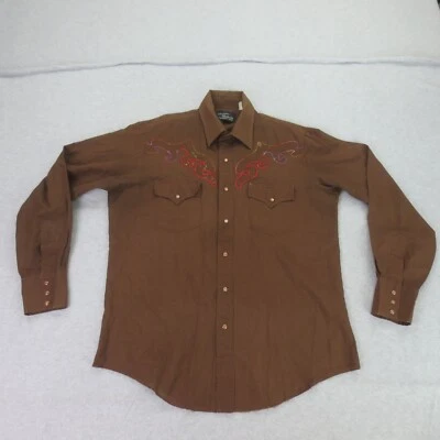 Vintage Champion Westerns Permanent Press Shirt Large Pearl Snap Button Brown * - Image 1 of 4