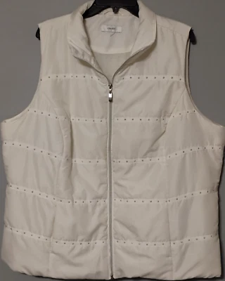 CJ Banks Vest Womens 2X ? Full Zip Poly Fill 2 Pockets White Silver Gem Stripes - Image 1 of 4