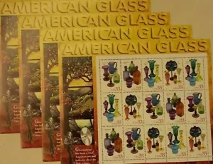 Four Souvenir Sheets x 15 = 60 of AMERICAN GLASS 33¢ US Stamps USA Sc# 3325-3328 - Picture 1 of 6