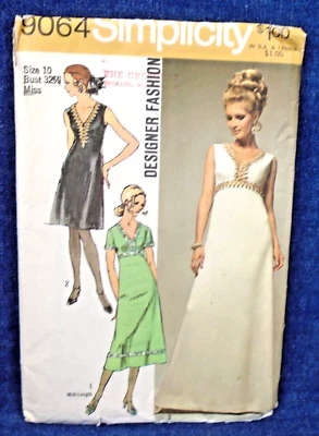 Vintage 70s Simplicity Pattern 9064 Designer Fashion Sleeveless Dress Gown 32.5" - Image 1 of 2
