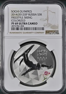 2014 (2012)SP RUSSIA SILVER 3 RUBLES - FREESTYLE SKIING - COLORIZED, PF-69 UCAM - Picture 1 of 4