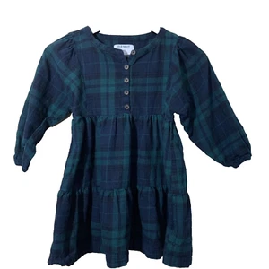 Old Navy Matching Long Sleeve Button Front Plaid Dress Green Navy Girls Sz S 6-7 - Picture 1 of 10