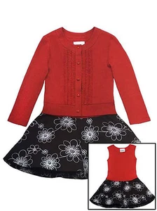 RARE EDITIONS NEW GIRLS RED / BLACK FLORAL DRESS w / RED SWEATER - Picture 1 of 1