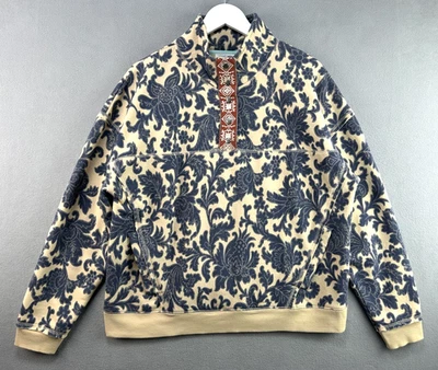 Sudadera Sundance Mujer Mediana Azul Beige Damasco A Presión Henley Pullover Bolsillos Foto 1 de 4