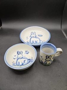 VTG. M.A. Hadley Pottery Bunny Mug, 2 Different Size Bowls Set of 3 - Picture 1 of 9