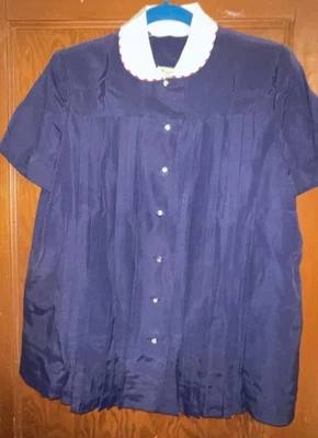 Vtg MARIAN SUE Maternity 60s Button Down Pleated Blouse Sz 12 Removable Collar - Image 1 of 4