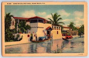 Vintage Miami Beach FL Postcard Collins Canal Spanish Style Home M-240 - Picture 1 of 2