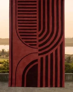 Diseñador de lana abstracta moderno borgoña calidad premium acolchado a mano - Imagen 1 de 3