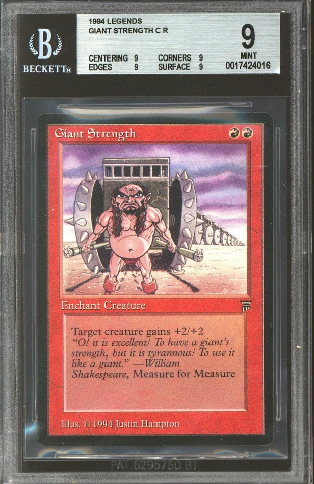 Magic MTG Legends Giant Strength BGS 9 (9, 9, 9, 9) QUADS NEAR MINT NM - Image 1 of 1