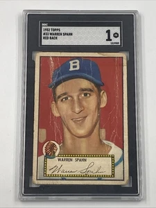 WARREN SPAHN 1952 Topps Baseball #33 Red Back Graded SGC 1 Boston Braves HOF - Picture 1 of 5