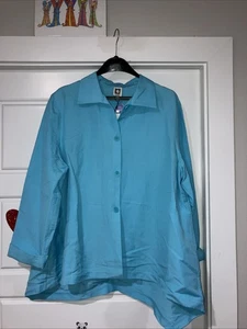Anne Klein Damen Hemd Sirenenblau Knopfleiste 3/4 Arm Leinenmischung Größe XL Neu mit Etikett - Bild 1 von 14