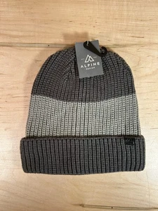 Alpine Design Men’s Cuff Beanie Hat Light Gray Striped Winter Ski Snow OSFA NWT - Picture 1 of 5