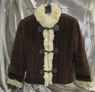 Ruff Hewn Vtg Genuine Leather Rabbit Fur Trimmed Button Up Coat Women’s Small - Image 1 of 4