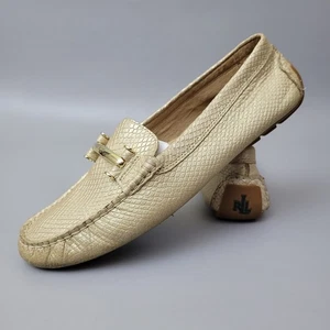 Lauren Ralph Lauren Halbschuhe 10 Caliana Leder Gold Schlangenprägung Fahren - Bild 1 von 17
