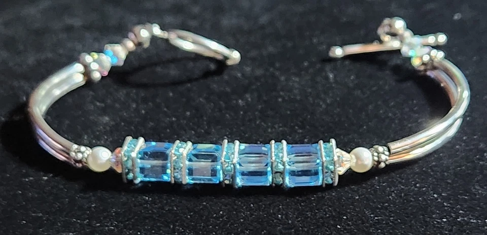 Pulsera Swarovski Azul Aguamarina Cuadrada 6mm Cuentas  Foto 1 de 3