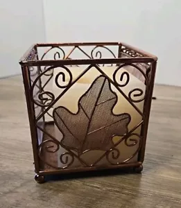 Candle Holder Copper Metal Leaves Square Fall Autumn Cottage Retro Rustic Cabin - Picture 1 of 7