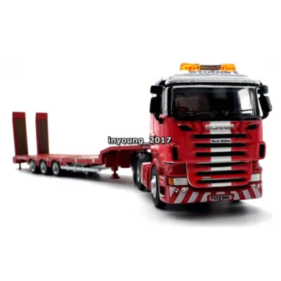 1:76 Scania 3 Axle Low Loader Semi Trailer Metal Diecast Model Flatbed Truck Red - Image 1 of 4