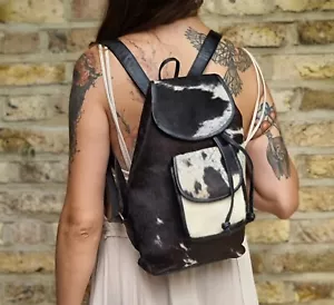 More details for small cowhide backpack western leather bag mini cow print cowgirl cowboy vintage