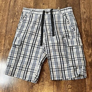 BNWT Weird Fish Checked Blue Off White & Cream Cargo Shorts W30 - Picture 1 of 16