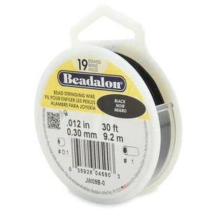 Alambre de cuerda de cuentas flexible Beadalon 19 hebras negro, 0,012 pulgadas, carrete de 30 ft - Imagen 1 de 3