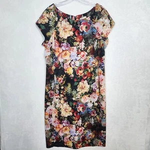 Beige By Eci Womens Shift Dress Multicolor Size 14 Floral Midi Back Zip Up - Picture 1 of 19