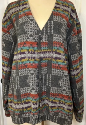 Chaqueta Retro ESCALA NEGRA Para Hombre Talla XXL Colorida Geométrica Popover Top Foto 1 de 4