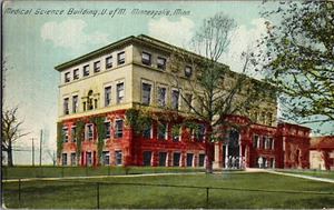 Antike Postkarte Medizin Wissenschaft Gebäude UofM Minneapolis MN - Bild 1 von 2