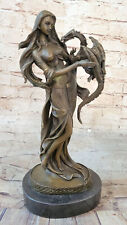 Bronze Sculpture Semi Nude Lady Nymph with Dragon Museum Quality Artwork Gift