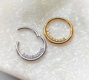 1pc Inner CNC Gems Hinged Segment Ring 16g Septum Clicker 316L Surgical Steel - Picture 1 of 5