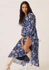 New Anthropologie Hutch Geo Blue Floral Wrap Maxi Dress Size Small