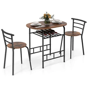 3 Pcs Dining Set Table And 2 Chairs Compact Bistro Pub Breakfast Home Kitchen - Picture 1 of 8