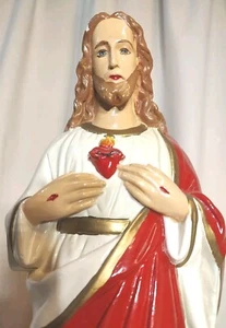 Sacred Heart Of Jesus Vintage 17” Chalkware Plaster Statue Figurine No Markings - Picture 1 of 8