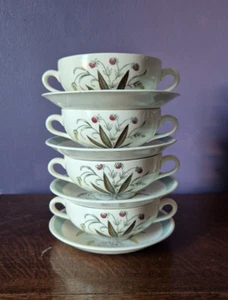 Vintage Alfred Meakin Hedgerow Handled Soup Bowls & Saucers x 4 - Picture 1 of 15