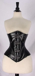 Black Faux Leather Laceup Back,Steel Bones Front Clasp Under Bust Corset 2XS~7XL - Picture 1 of 4