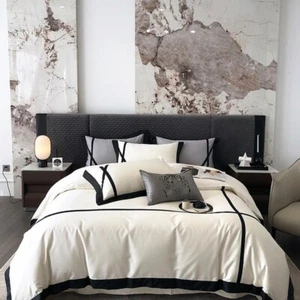 4Pcs Duvet cover Bed Sheet 2Pillowcase 1000TC Cotton Cross Patchwork Bedding set - Picture 1 of 28