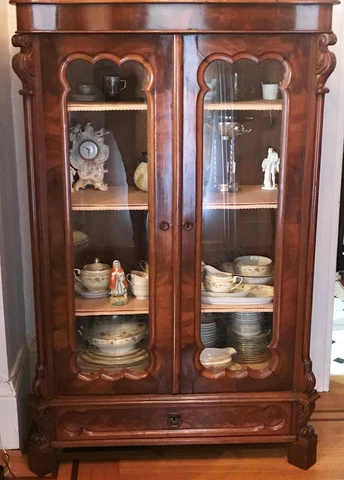 French Bookcase or Display Cabinet. Walnut Wood. 19th Century Cover