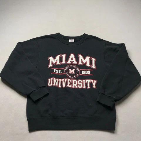 Miami Redhawks Sweatshirt Mens Small Black Crewneck Fleece Pullover Logo NCAA Cover