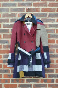 Burberry Ladies Patchwork Colour Block Wool Kensington Trench Coat UK8 US4 - Picture 1 of 12