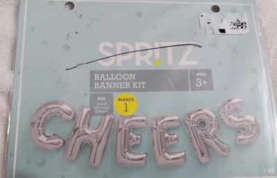 Spritz,CHEERS, Foil Balloon Banner Kit 16" H 118" L Silver - Image 1 of 4