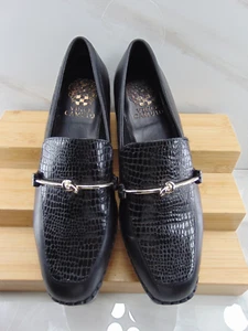 Vince Camuto Leather Slip On Pebbled Loafers Black Gold Size 7.0 M - Picture 1 of 6
