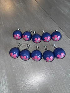 JUDESTUFF Hand Painted Round Knobs 1.25" Set of 10 Blue Pink Flower - Picture 1 of 6