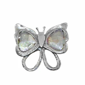 Antiguo prendedor o colgante de mariposa multicolor de vidrio romano de plata de ley - Imagen 1 de 2