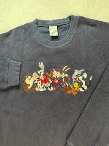 Vintage 90s Looney Tunes Taz Sweatshirt M blau WB Studio Embroidered Crewneck - Bild 1 von 10