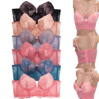 6 Pack SEXY Women Lace Push up Criss Cross Longline Corset Underwire Bras - Image 1 of 4