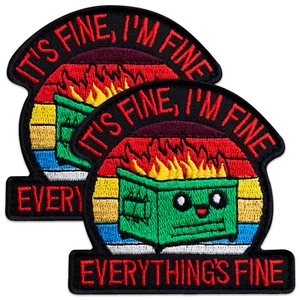 2 Stück It's Fine Patch Set, bestickt taktische Moral lustig Meme Haken und Schleife - Bild 1 von 10