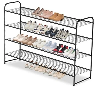  4 Tier Long Metal Shoe Rack for Closet Wide Stackable 11.4 x 42.7 x 32.4 Black - Image 1 of 4